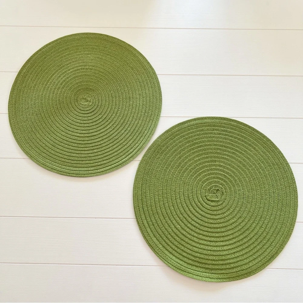 Pier 1 Woven Round Placemats Set of 2 Green NWOT